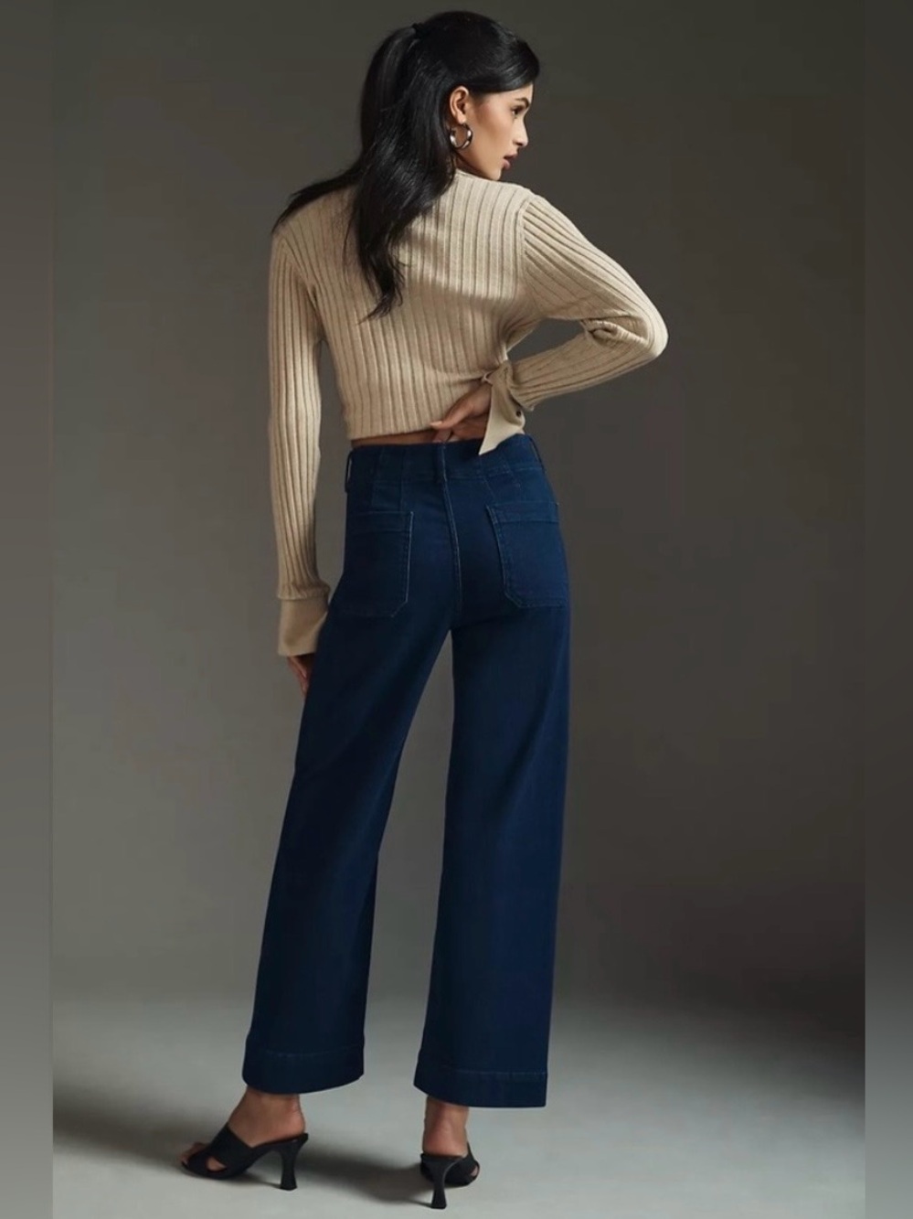 Anthropologie The Colette Denim Cropped Wide-Leg Jeans by Maeve size 27 Dark - Picture 2 of 9